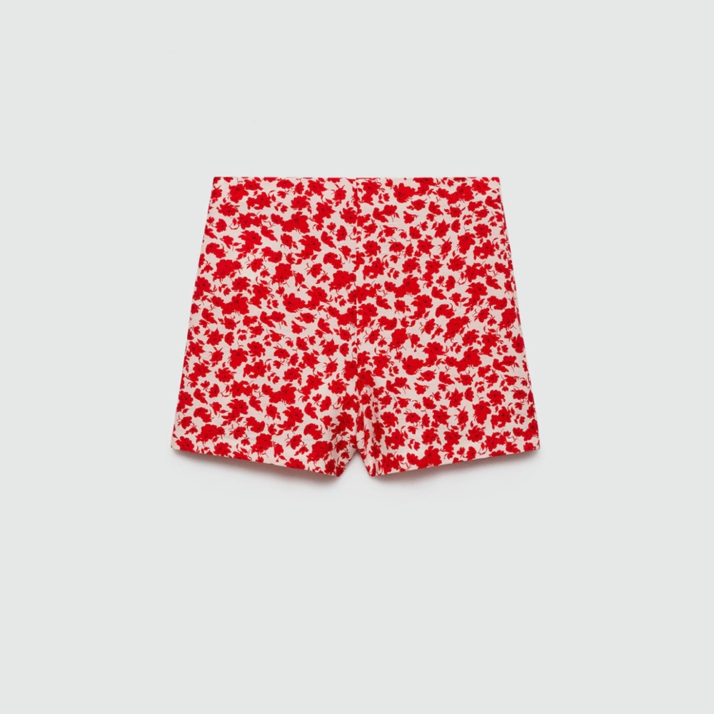 Mango Red Floral High Waist Shorts